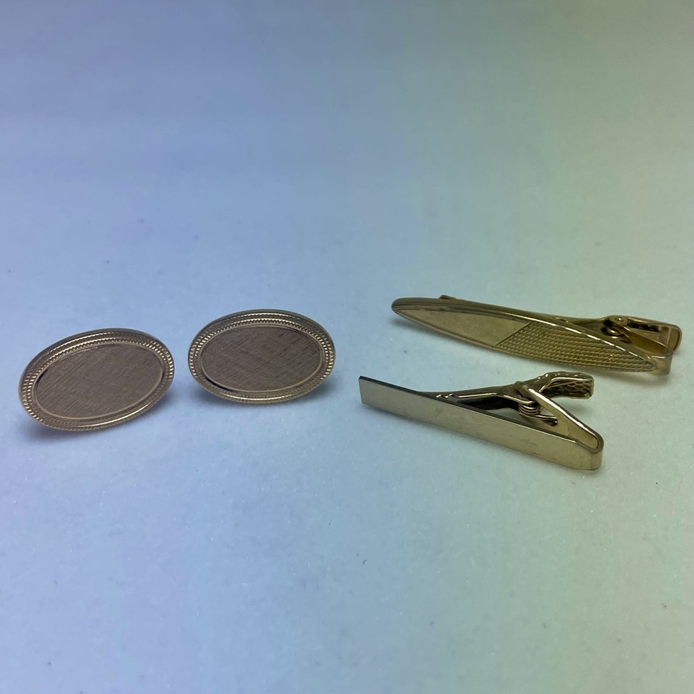 Vintage Avon Gold Cufflinks and Two Tie Bar Set